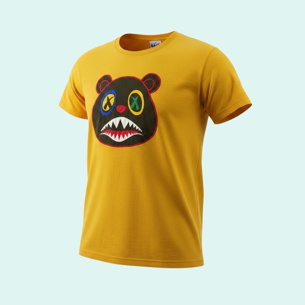 BAWS Men's 2X Yellow Bear Shark Graphic Print T-Shirt Cotton USA Made Crew Neck